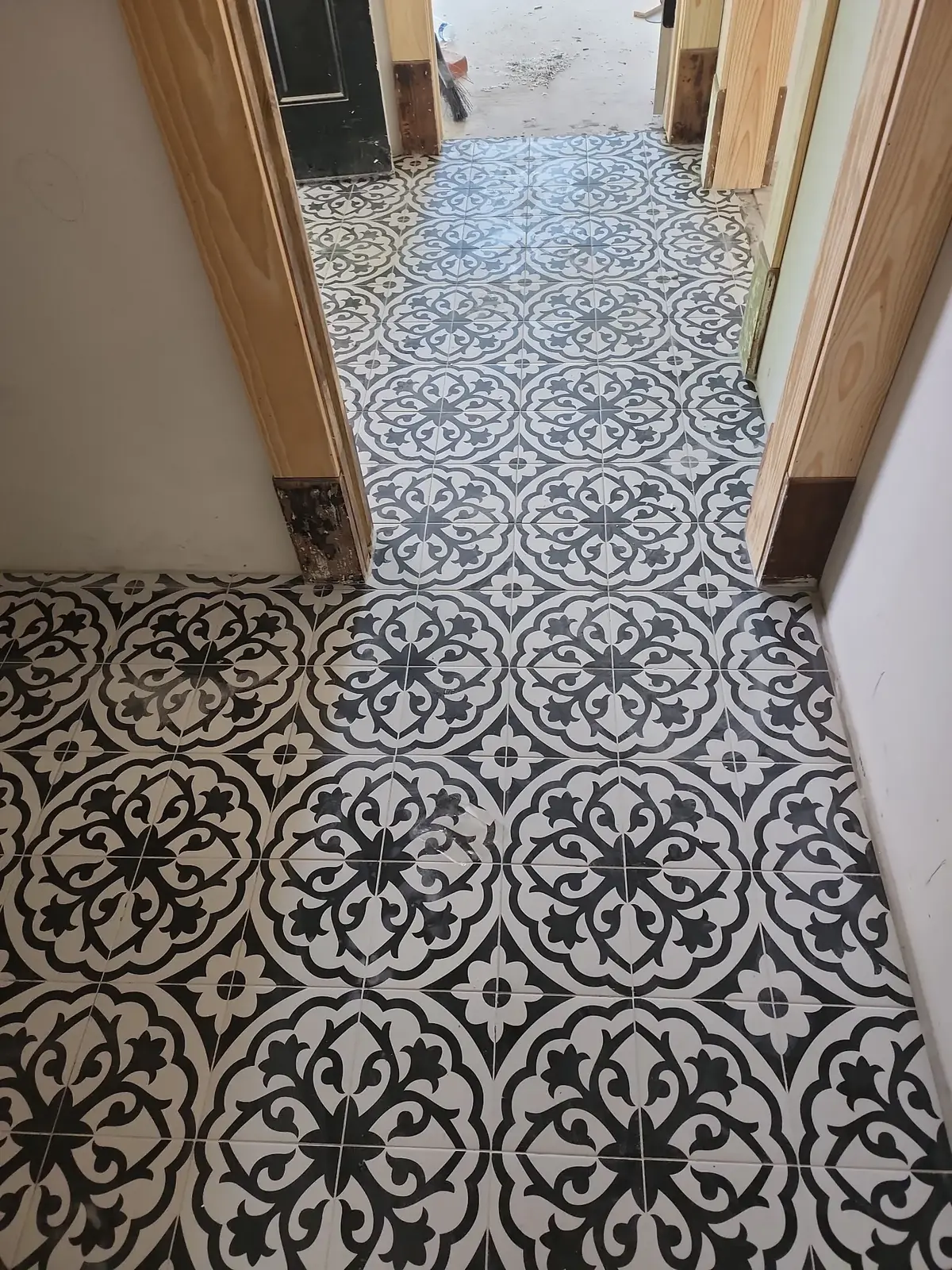 Patterned encaustic tile hallway