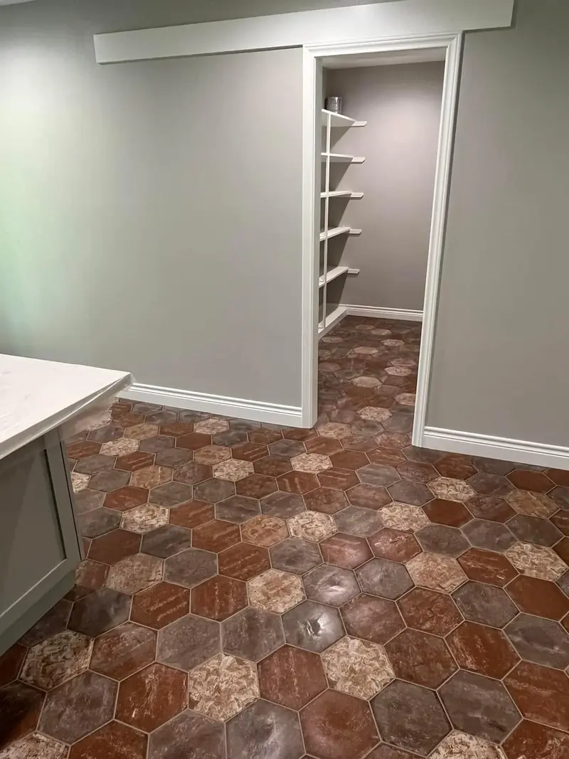 Terracotta hexagon tile floor